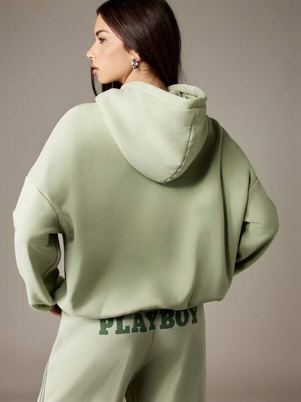 Missguided Missguided X Playboy MISSGUIDED Oversized Washed Cargo Hoodie With Drawstring