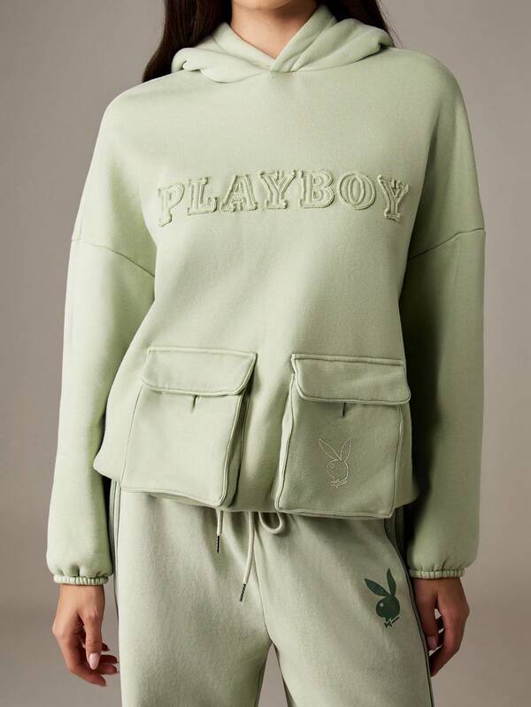 Missguided Missguided X Playboy MISSGUIDED Oversized Washed Cargo Hoodie With Drawstring