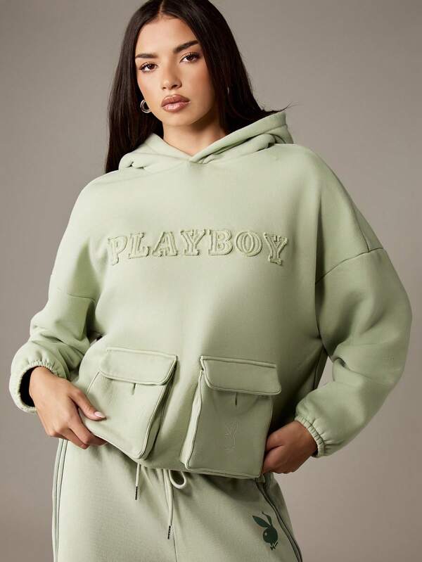 missguided Missguided x Playboy MISSGUIDED Oversized Washed Cargo Hoodie With Drawstring