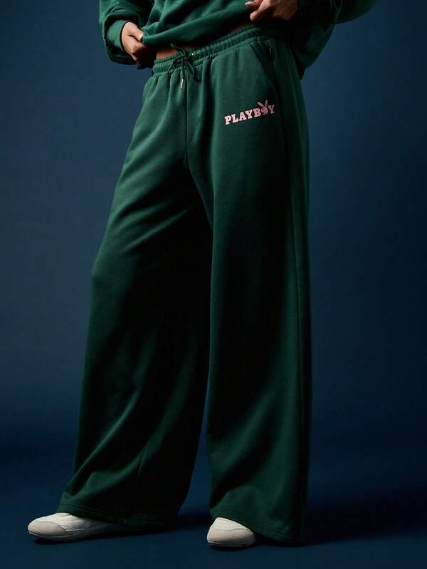 Missguided Missguided X Playboy MISSGUIDED Oversized Wide Leg Fleece Sweatpants With Drawstring