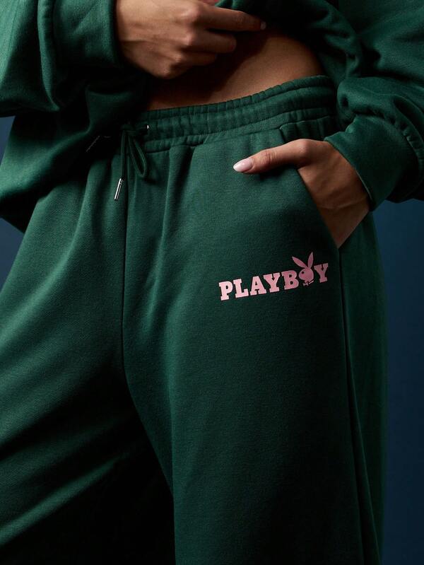 Missguided Missguided X Playboy MISSGUIDED Oversized Wide Leg Fleece Sweatpants With Drawstring