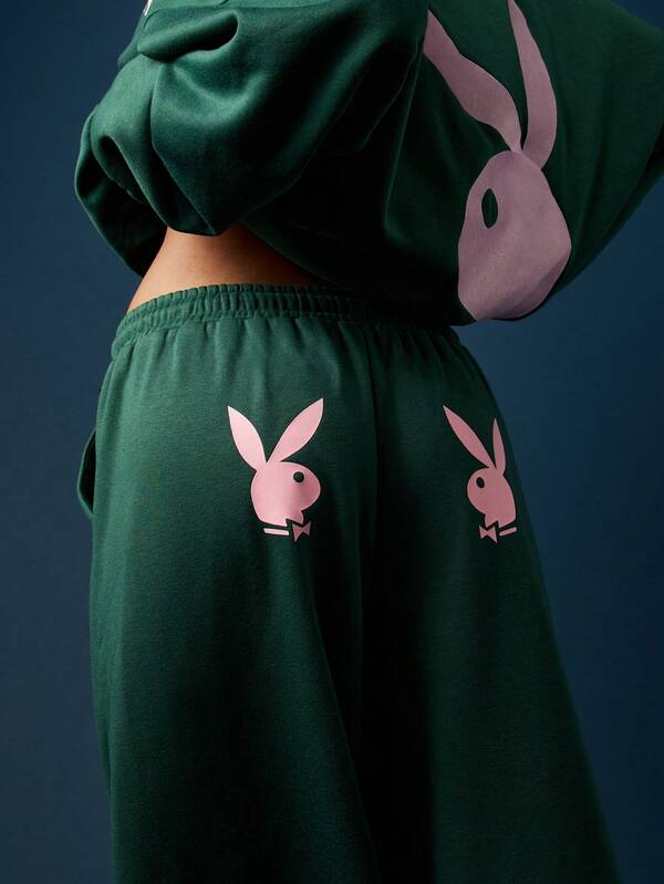 Missguided Missguided X Playboy MISSGUIDED Oversized Wide Leg Fleece Sweatpants With Drawstring