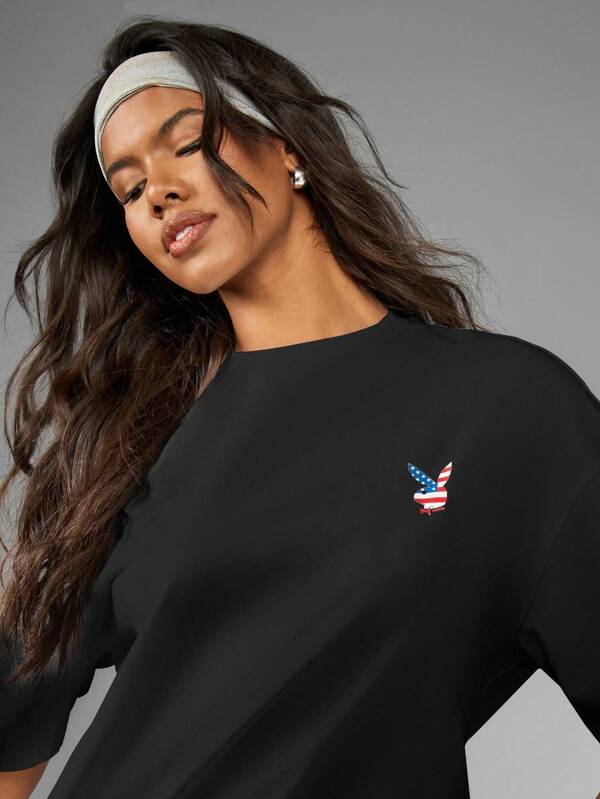 Missguided Missguided X Playboy MISSGUIDED Patriotic Bunny Logo T Shirt With American Flag Design
