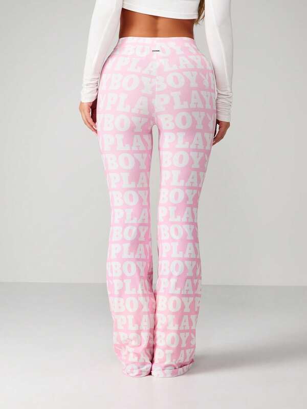 Missguided Missguided X Playboy MISSGUIDED Printed Fit And Flare Pants With Logo