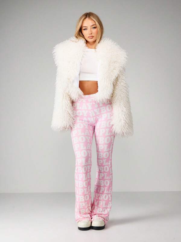 Missguided Missguided X Playboy MISSGUIDED Printed Fit And Flare Pants With Logo