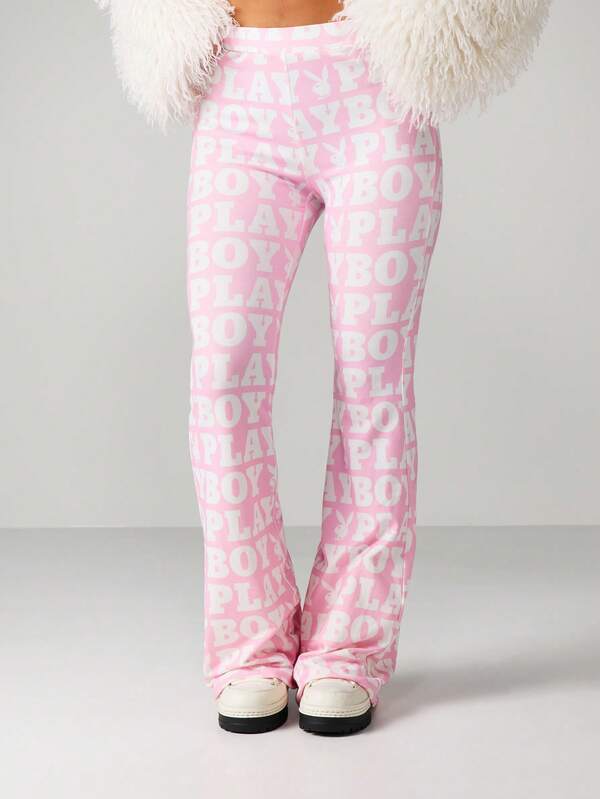 missguided Missguided x Playboy MISSGUIDED Printed Fit And Flare Pants With Logo