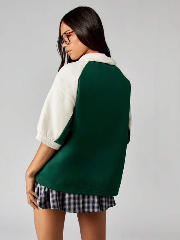 Missguided Missguided X Playboy MISSGUIDED Quarter Zip Colorblock Sweatshirt With Logo Print