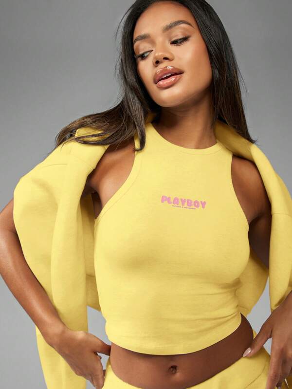 missguided Missguided x Playboy MISSGUIDED Racer Back Performance Training Running Tank Cotton Top