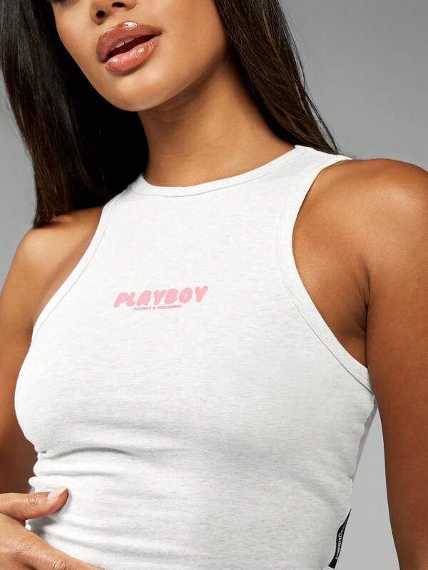 Missguided Missguided X Playboy MISSGUIDED Racerback Fitted Crop Tank Top