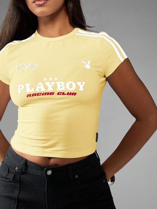 Missguided Missguided X Playboy MISSGUIDED Racing Club Baby Tee With Graphic Design
