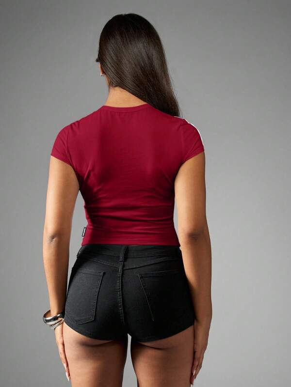 Missguided Missguided X Playboy MISSGUIDED Racing Club Crop Top With Double Stripe Detail