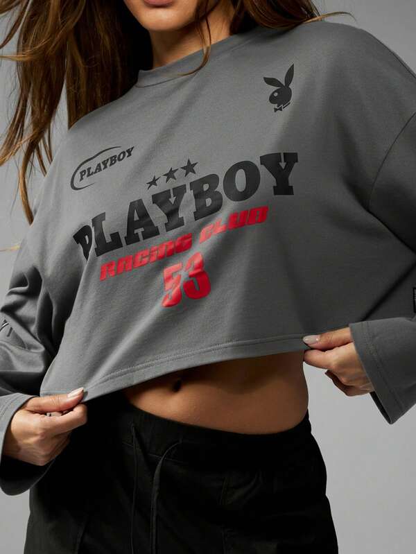 Missguided Missguided X Playboy MISSGUIDED Racing Club Cropped Long Sleeve Tee