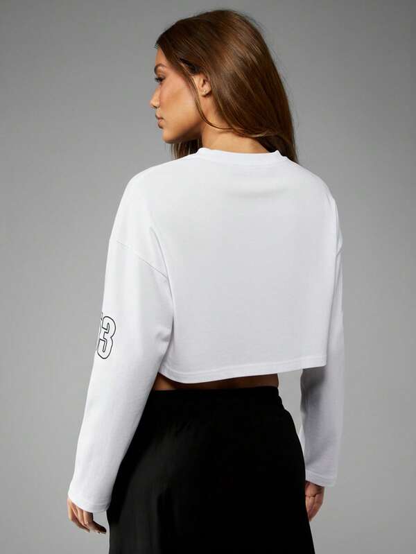 Missguided Missguided X Playboy MISSGUIDED Racing Club Cropped Long Sleeve Tee