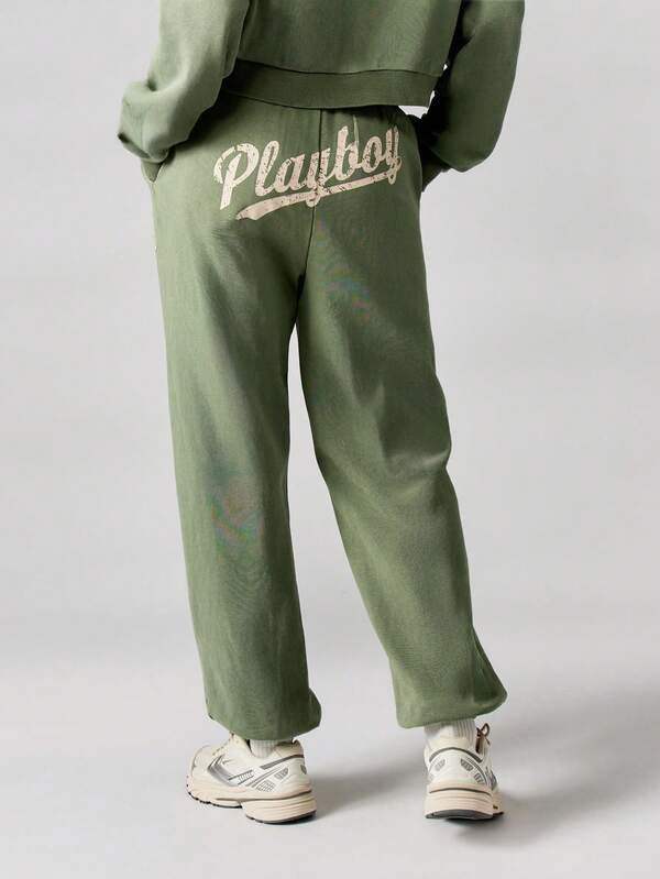 missguided Missguided x Playboy MISSGUIDED Relaxed Fit French Terry Joggers With Cuffed Ankles