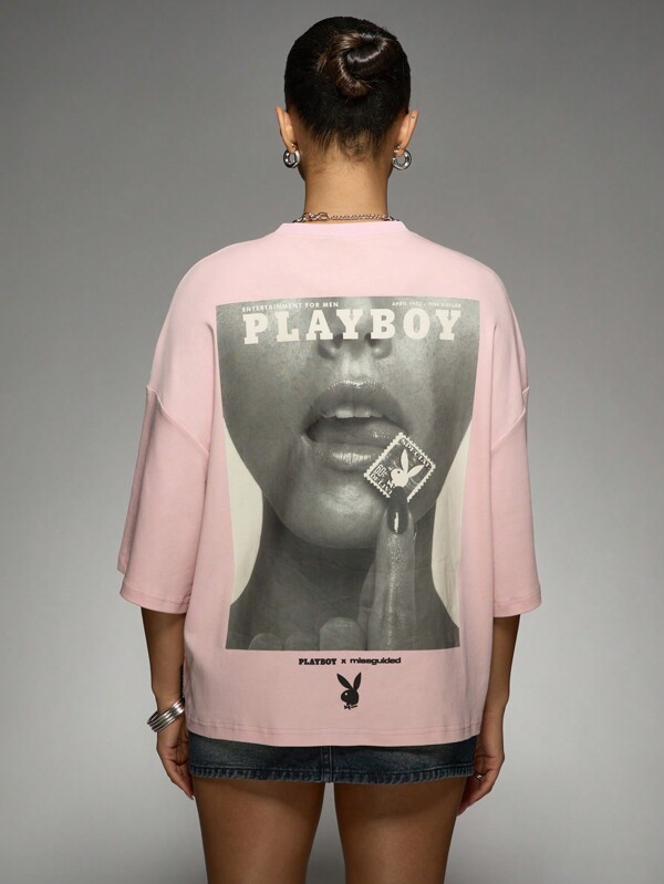 missguided Missguided x Playboy MISSGUIDED Retro Graphic Print Oversized T-Shirt