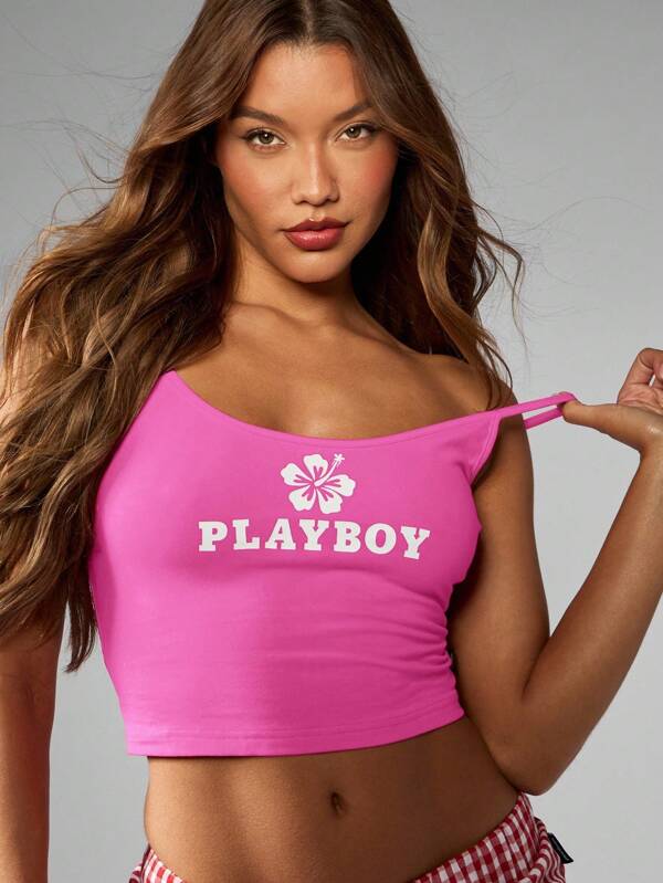 missguided Missguided x Playboy MISSGUIDED Retro Hawaiian Island Style Hibiscus Flower Crop Cami Tank Top
