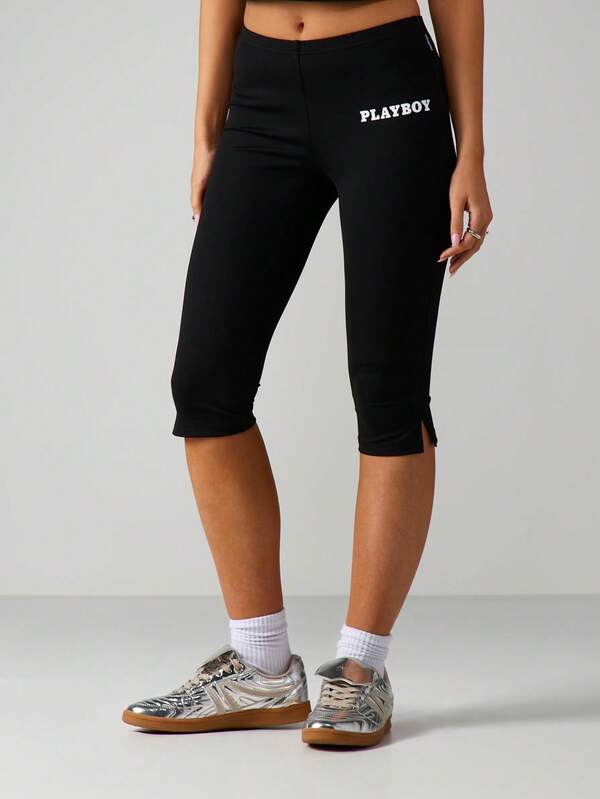 Missguided Missguided X Playboy MISSGUIDED Rhinestone Bunny Capri Leggings With Sparkle Detail