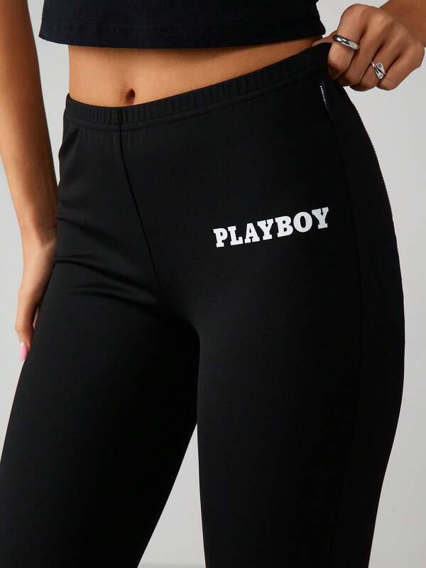 Missguided Missguided X Playboy MISSGUIDED Rhinestone Bunny Capri Leggings With Sparkle Detail