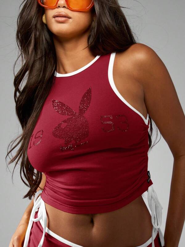 Missguided Missguided X Playboy MISSGUIDED Rhinestone Bunny Crop Tank With Side Ties