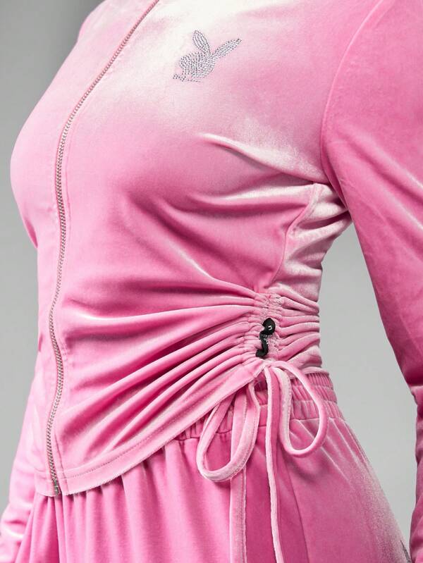 Missguided Missguided X Playboy MISSGUIDED Rhinestone Logo Embellished Velvet Sweatshirt