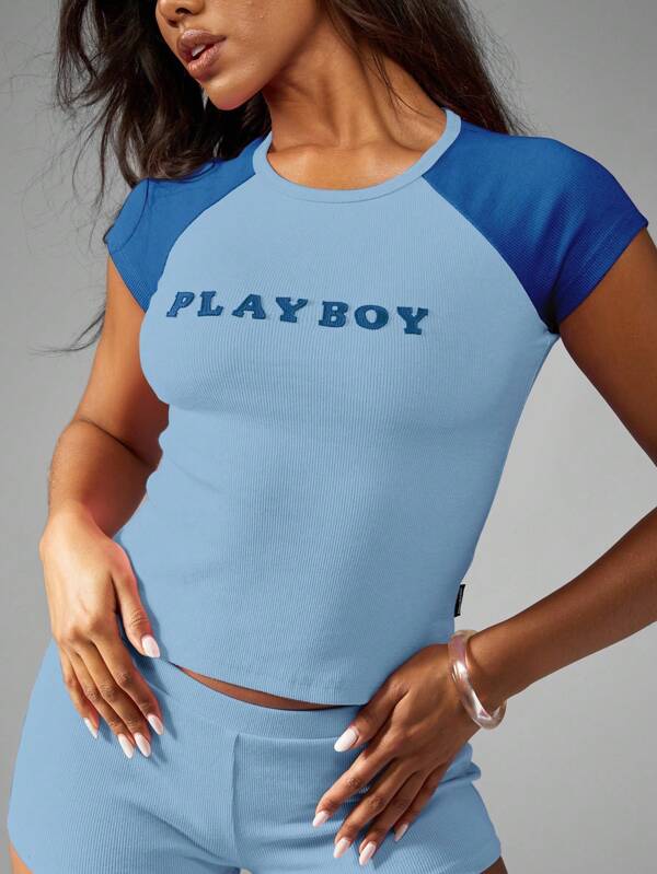 missguided Missguided x Playboy MISSGUIDED Ribbed Baby Tee With Raglan Sleeves