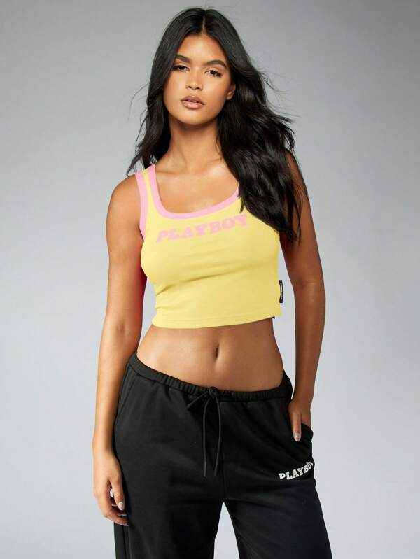 Missguided Missguided X Playboy MISSGUIDED Ribbed Contrast Binding Crop Tank Top Fashion