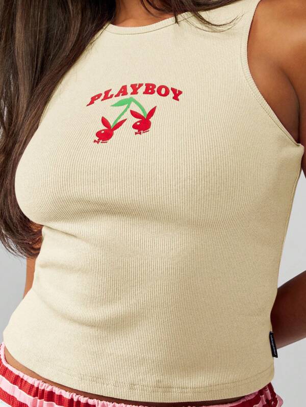 missguided Missguided x Playboy MISSGUIDED Ribbed Cotton Blend Tank Top With Cherry Design