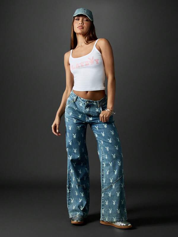 Missguided Missguided X Playboy MISSGUIDED Ribbed Crop Tank Top With Graphic Logo