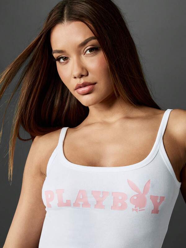 Missguided Missguided X Playboy MISSGUIDED Ribbed Crop Tank Top With Graphic Logo