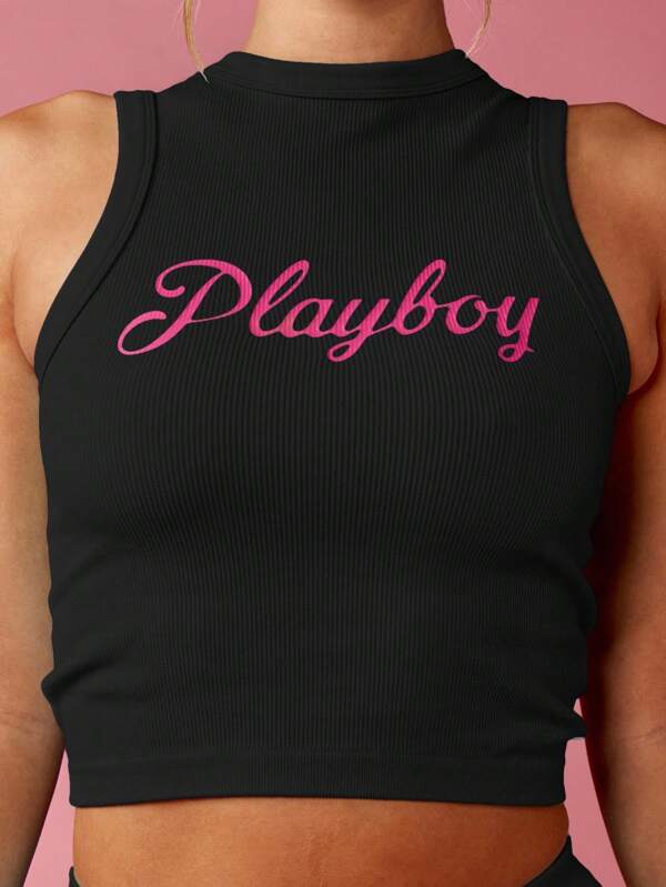 missguided Missguided x Playboy MISSGUIDED Ribbed Knit High Neck Racer Back Crop Tank