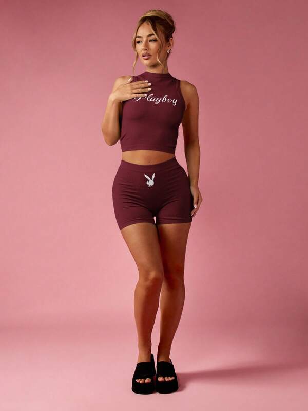 Missguided Missguided X Playboy MISSGUIDED Ribbed Mock Neck Crop Tank With High Neck Design