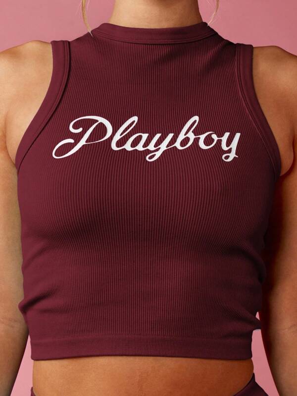 missguided Missguided x Playboy MISSGUIDED Ribbed Mock Neck Crop Tank With High Neck Design