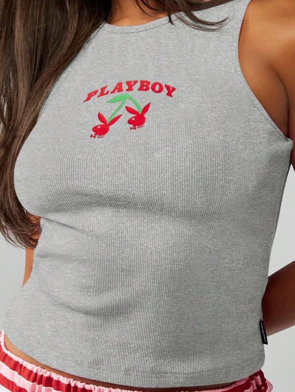 missguided Missguided x Playboy MISSGUIDED Ribbed Racerback Tank Top With Cherry Print