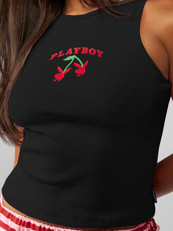 missguided Missguided x Playboy MISSGUIDED Ribbed Tank Top With Cherry Print Design