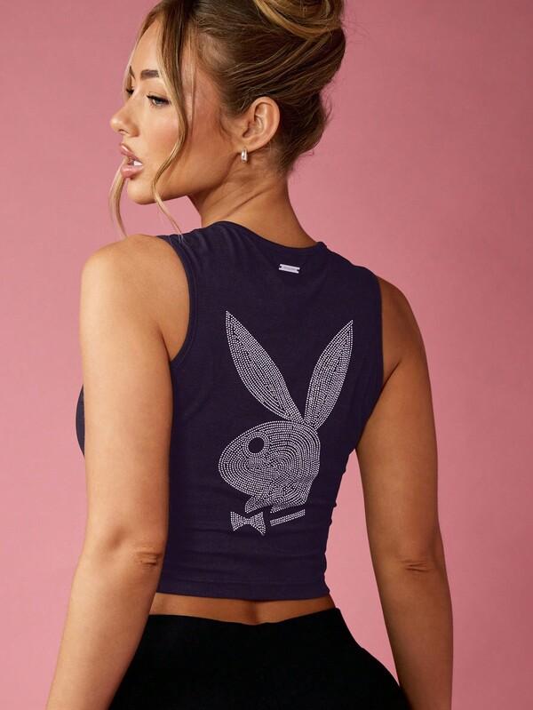 missguided Missguided x Playboy MISSGUIDED Sleeveless Crop Tank Top With Crystal Embellished Design