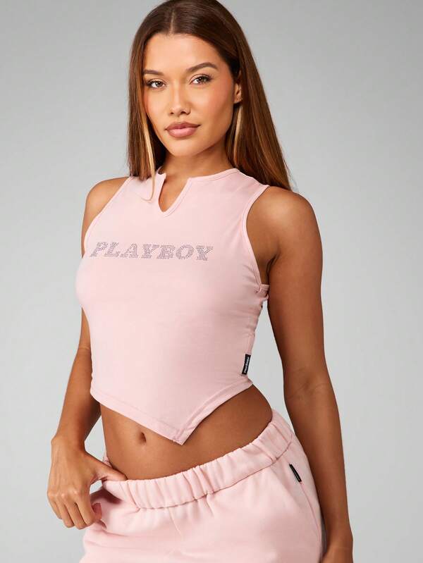 Missguided Missguided X Playboy MISSGUIDED Sleeveless Crop Tank With Crystal Embellished Design
