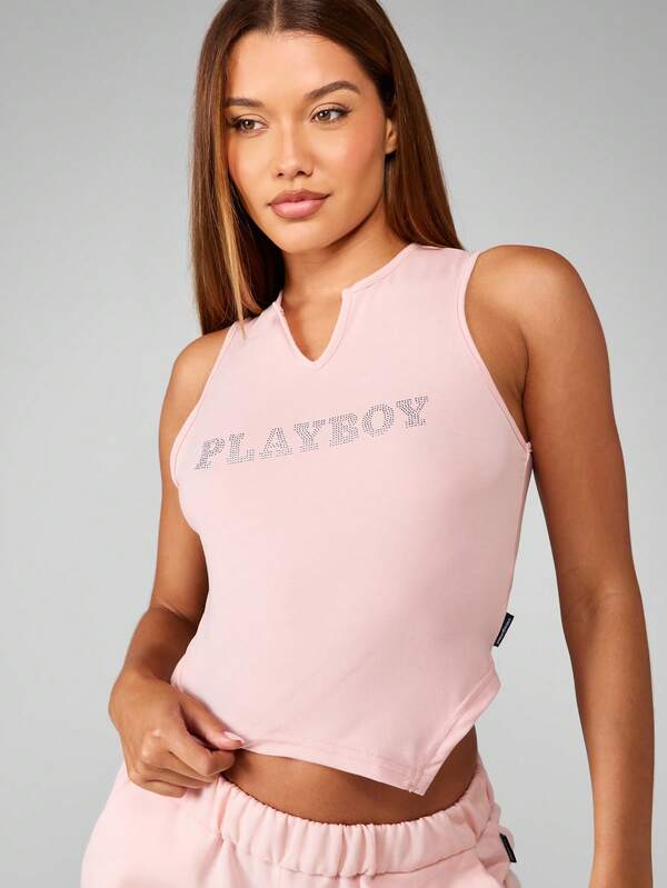 missguided Missguided x Playboy MISSGUIDED Sleeveless Crop Tank With Crystal Embellished Design