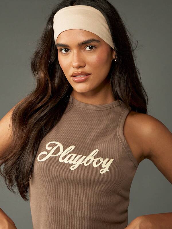 Missguided Missguided X Playboy MISSGUIDED Sleeveless Ribbed Crop Tank With Racer Back