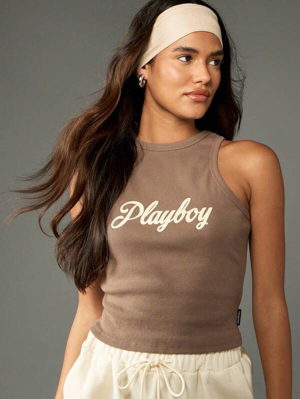 missguided Missguided x Playboy MISSGUIDED Sleeveless Ribbed Crop Tank With Racer Back