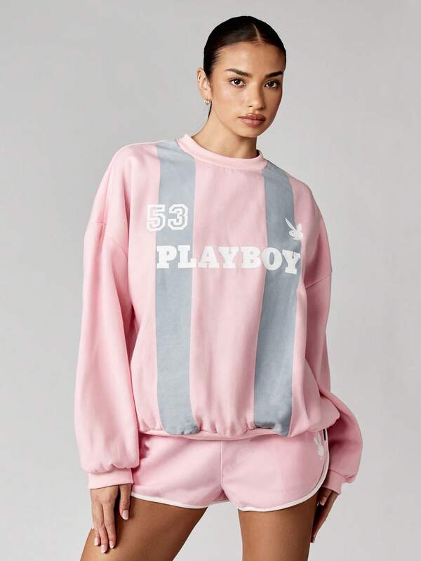 Missguided Missguided X Playboy MISSGUIDED Soft Oversized Crew Neck Sweatshirt Featuring Retro Graphics