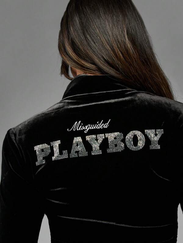 Missguided Missguided X Playboy MISSGUIDED Soft Velvet Rhinestone Logo Sweatshirt