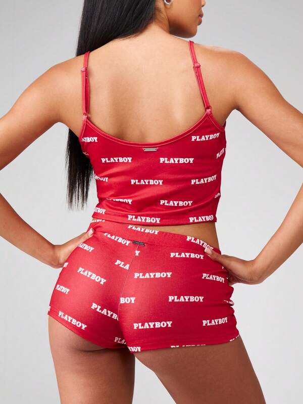 Missguided Missguided X Playboy MISSGUIDED Spaghetti Strap Crop Top And High Waist Shorts Set
