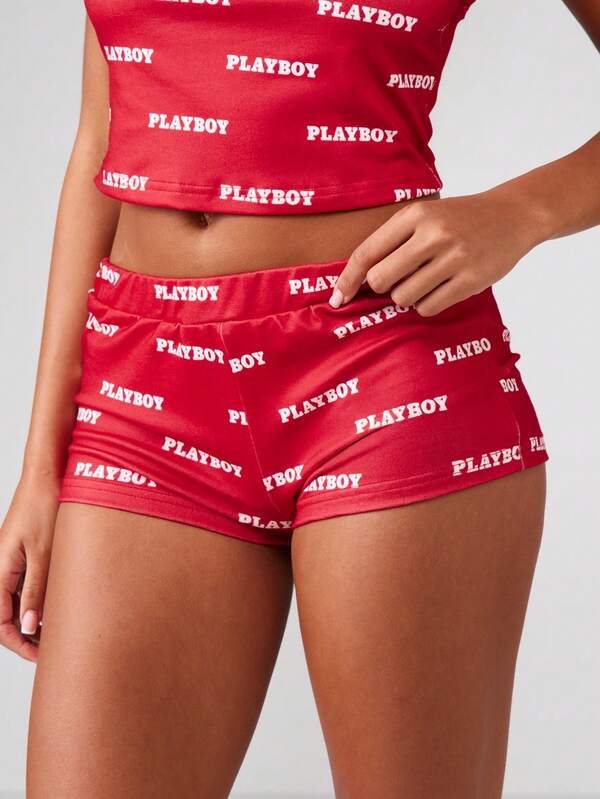 Missguided Missguided X Playboy MISSGUIDED Spaghetti Strap Crop Top And High Waist Shorts Set