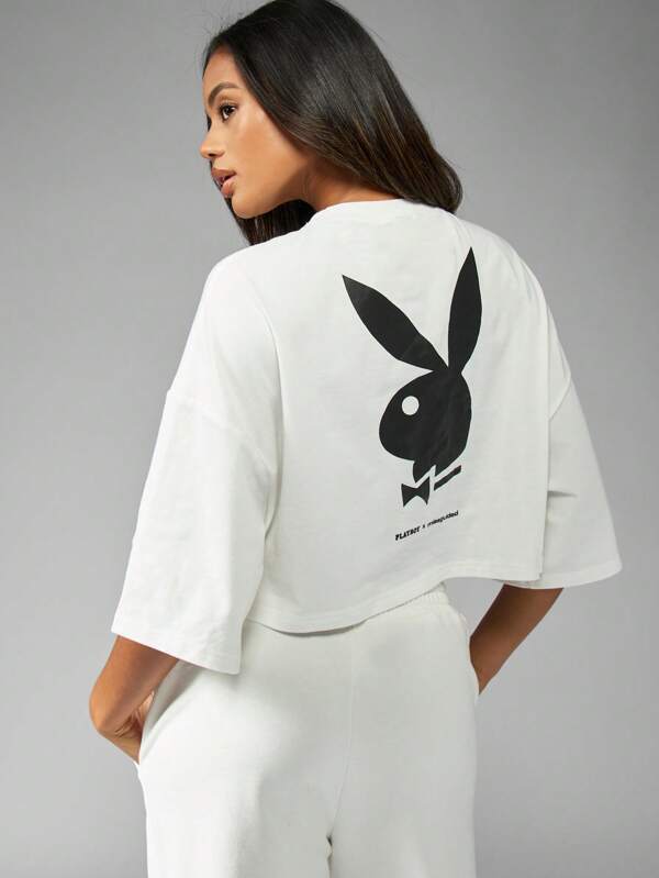 Missguided Missguided X Playboy MISSGUIDED Sporty Cropped Logo T-Shirt