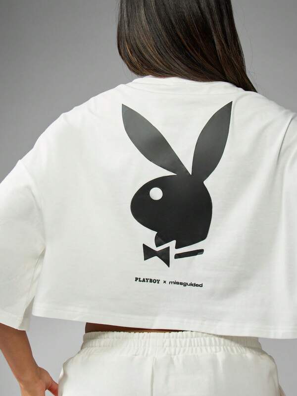 Missguided Missguided X Playboy MISSGUIDED Sporty Cropped Logo T-Shirt