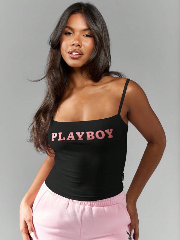 missguided Missguided x Playboy MISSGUIDED Square Neck Cami Tank Top With Slim Fit