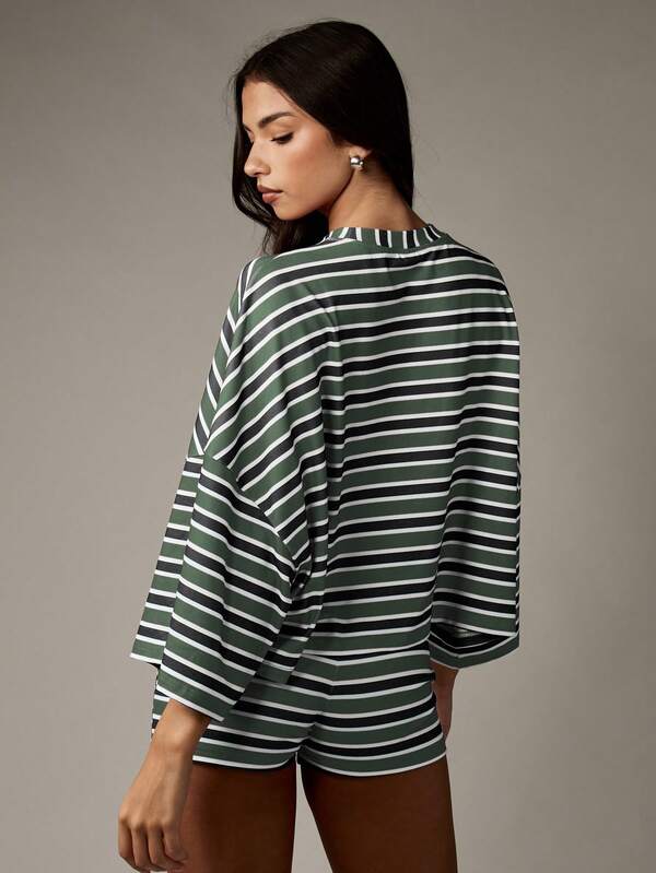 Missguided Missguided X Playboy MISSGUIDED Striped Co Ord Set With Oversized Top And Shorts