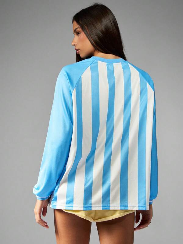 Missguided Missguided X Playboy MISSGUIDED Striped Long Sleeve Jersey Top With Collegiate Print