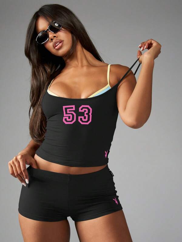 Missguided Missguided X Playboy MISSGUIDED Tank Top Cami With Varsity Style Sportswear And Number 53