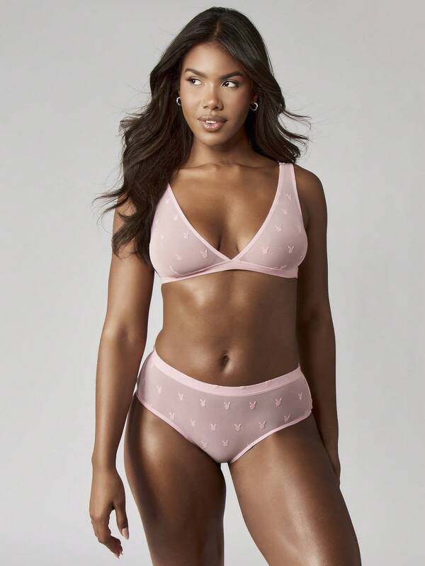 Missguided Missguided X Playboy MISSGUIDED Triangle Bralette And High Waist Brief With Bunny Print